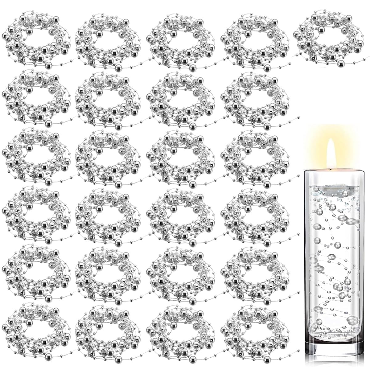 HASTHIP 25Pcs Pearl String for Floating Candles Centerpiece, Faux Pearl Beads Vase Filler for Wedding Table Décor, White HASTHIP 25Pcs Pearl String for Floating Candles Centerpiece, Faux Pearl Beads Vase Filler for Wedding Table Décor, White
